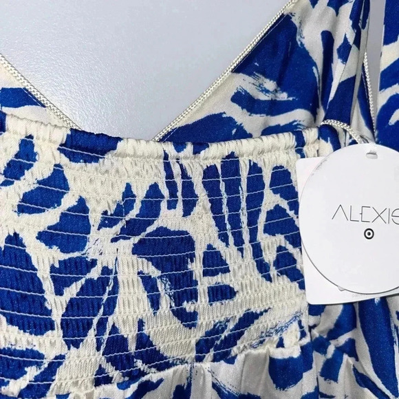 Alexis NWT blue asymmetric botanical print tie strap dress WOMENS size 1X - Picture 4 of 10